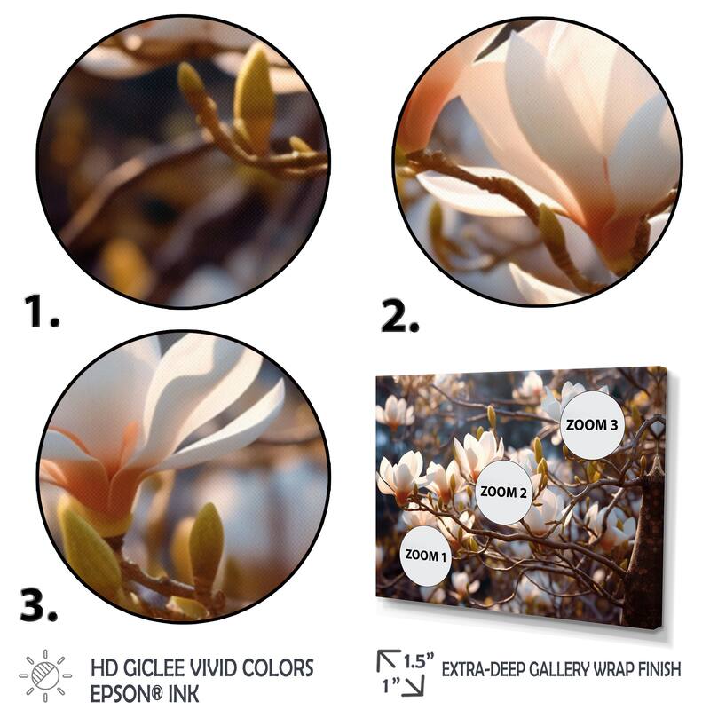 Designart "White Pink Magnolias Landscape V" Magnolias Framed Canvas Wall Art Bed Bath